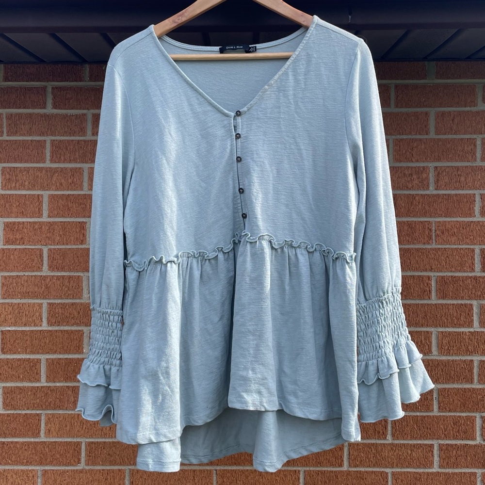 🌅 Anthropology Doe & Rae Bohemian Long Sleeve Button-Up Ruffle Tunic Top🌅